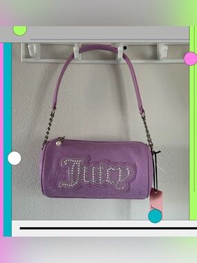 Juicy Couture String of Pearls Roll Bag Violet Tulle Debossed Y2K Coquette Retro